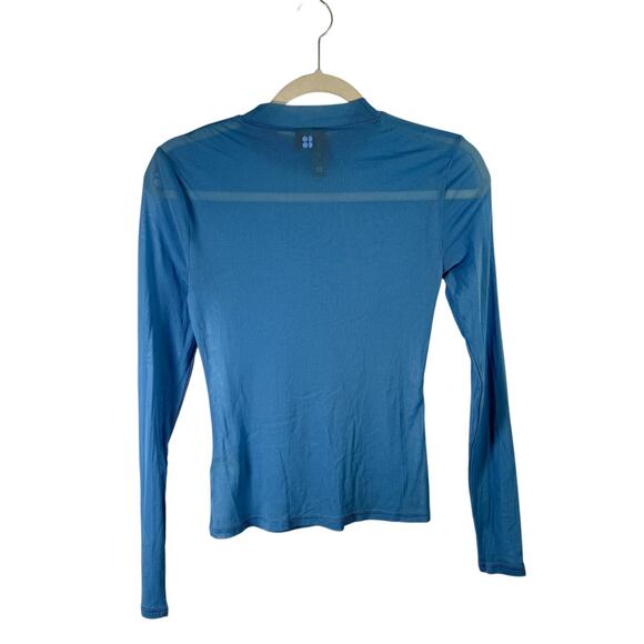 Sweaty Betty Sheer Mesh Long Sleeve Blue Shirt Gym Yoga Active Womens Medium - Picture 6 of 7